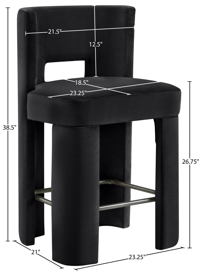 Zuno Velvet Performance Fabric Upholstered Counter Stool — 947 - Black - 947Black-C Dim