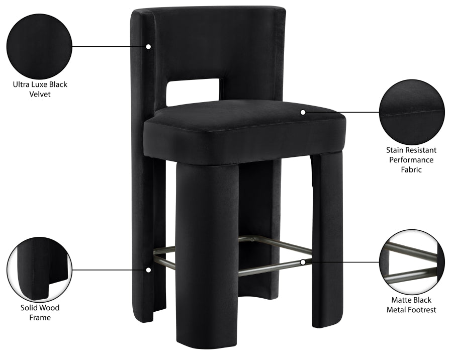 Zuno Velvet Performance Fabric Upholstered Counter Stool — 947 - Black - 947Black-C Infographic