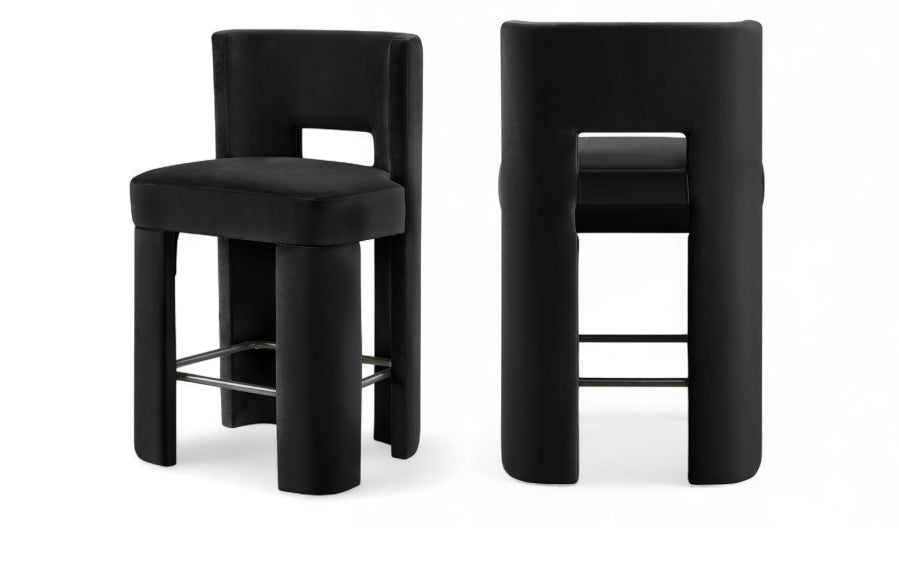 Zuno Velvet Performance Fabric Upholstered Counter Stool — 947 - Black - 947Black-C Double Chair