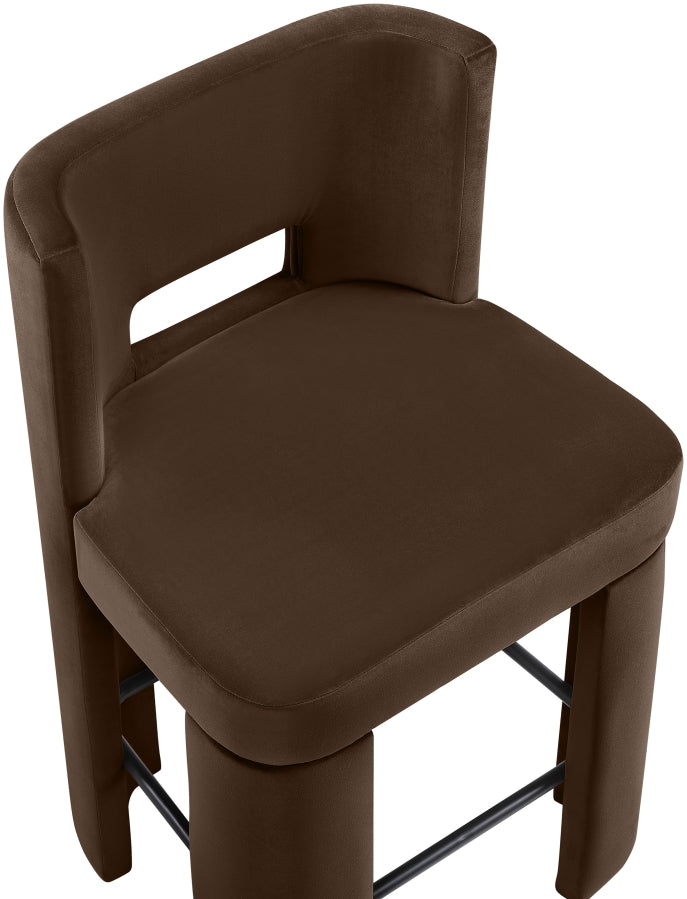Zuno Velvet Performance Fabric Upholstered Counter Stool — 947 - Brown - 947Brown-C alternate view 6