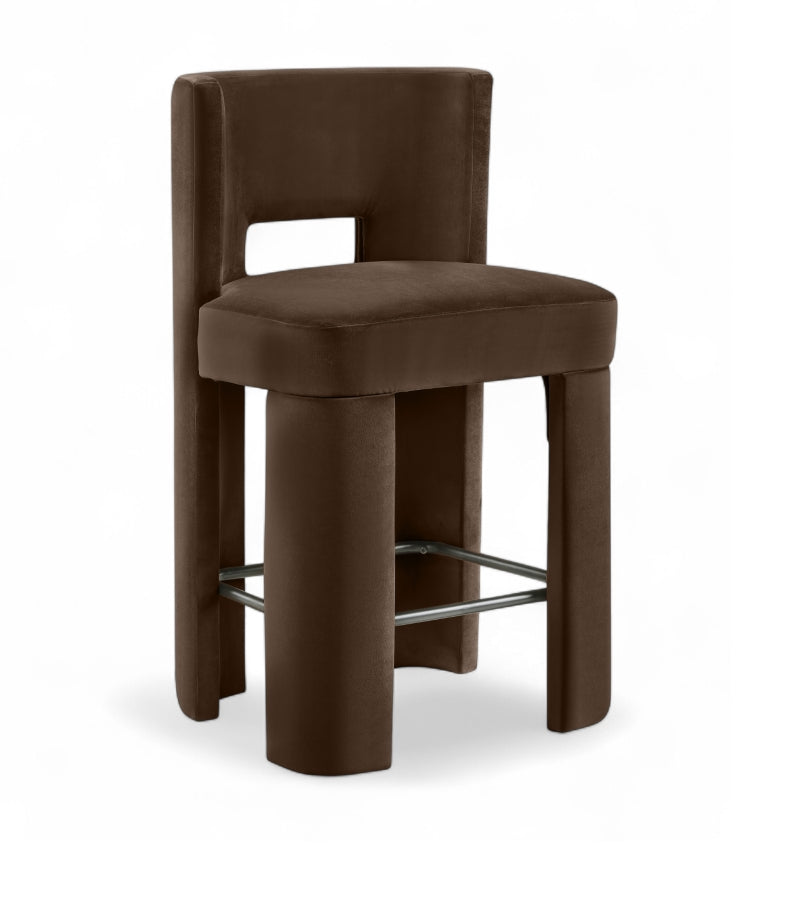 Zuno Velvet Performance Fabric Upholstered Counter Stool — 947 - Brown - 947Brown-C