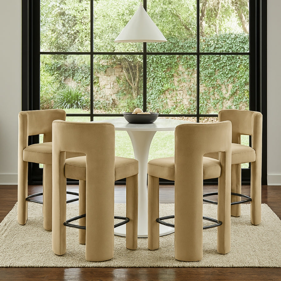 Zuno Velvet Performance Fabric Upholstered Counter Stool — 947 - Camel - 947Camel-C alternate view 1