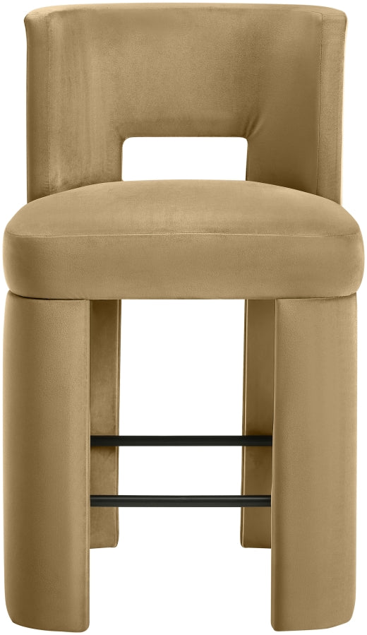 Zuno Velvet Performance Fabric Upholstered Counter Stool — 947 - Camel - 947Camel-C alternate view 2