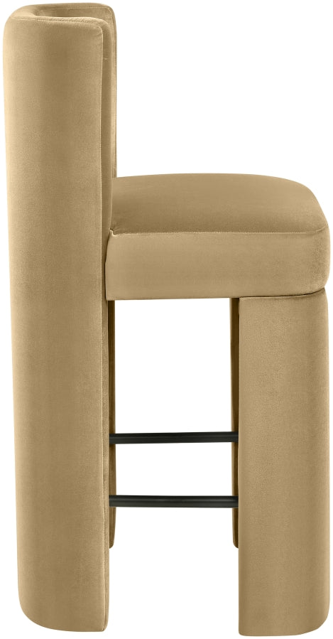 Zuno Velvet Performance Fabric Upholstered Counter Stool — 947 - Camel - 947Camel-C alternate view 3