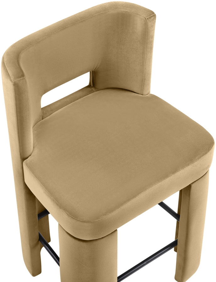 Zuno Velvet Performance Fabric Upholstered Counter Stool — 947 - Camel - 947Camel-C alternate view 6