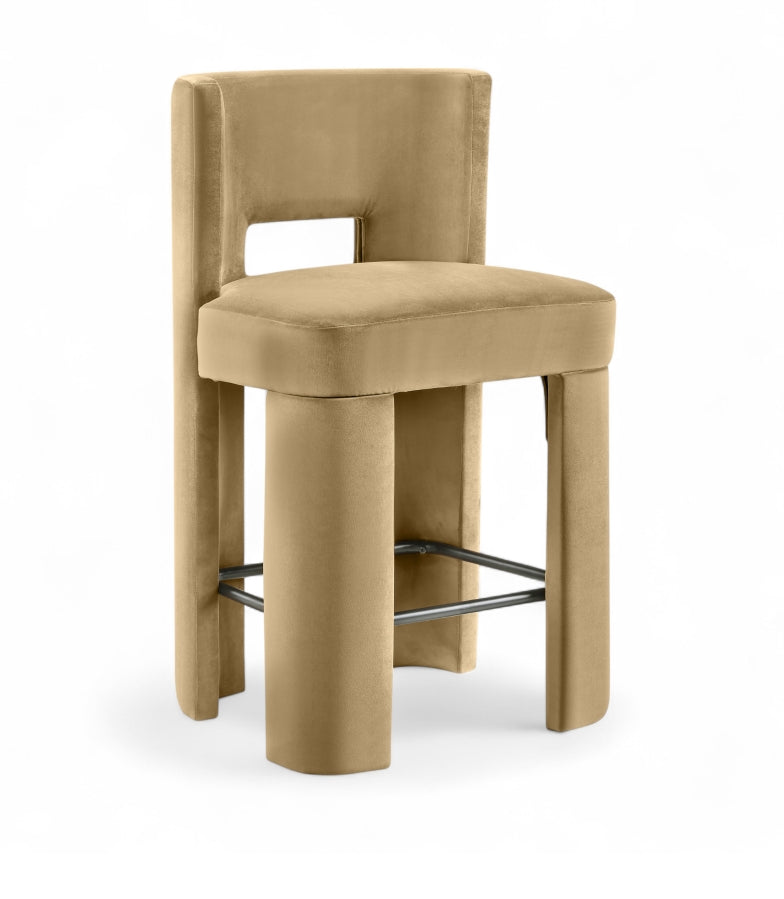 Zuno Velvet Performance Fabric Upholstered Counter Stool — 947 - Camel - 947Camel-C