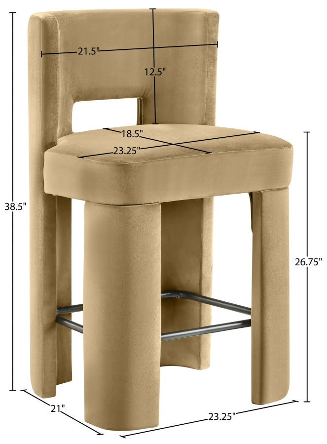 Zuno Velvet Performance Fabric Upholstered Counter Stool — 947 - Camel - 947Camel-C Dim
