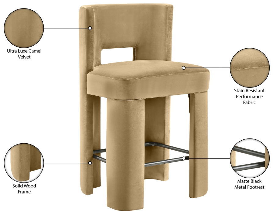 Zuno Velvet Performance Fabric Upholstered Counter Stool — 947 - Camel - 947Camel-C Infographic