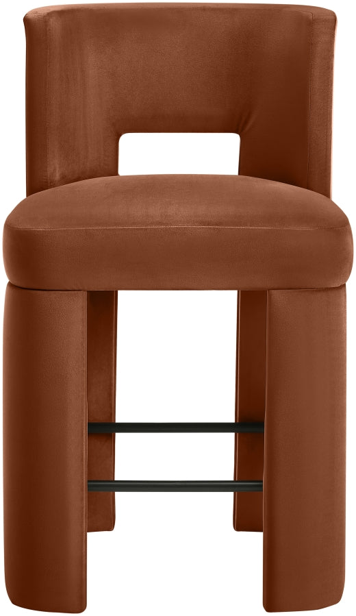 Zuno Velvet Performance Fabric Upholstered Counter Stool — 947 - Cognac - 947Cognac-C alternate view 2