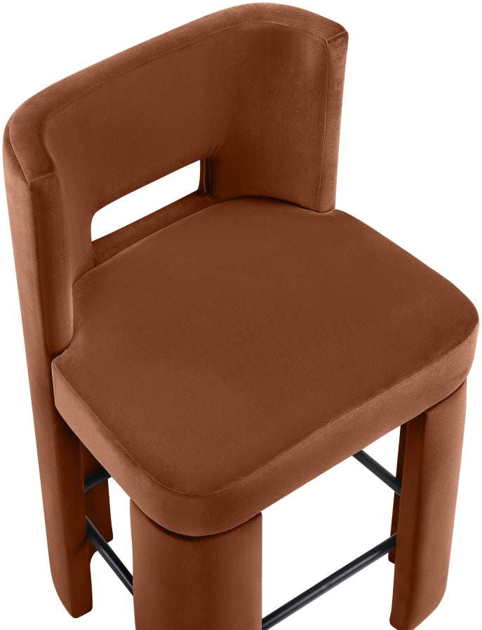 Zuno Velvet Performance Fabric Upholstered Counter Stool — 947 - Cognac - 947Cognac-C alternate view 6
