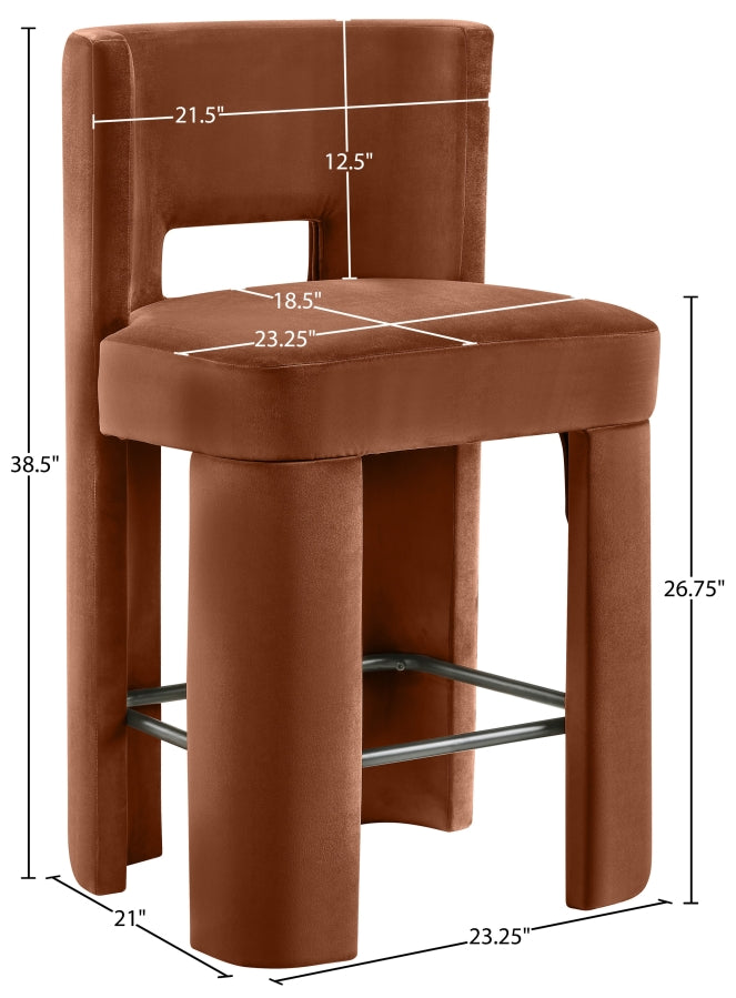 Zuno Velvet Performance Fabric Upholstered Counter Stool — 947 - Cognac - 947Cognac-C Dim