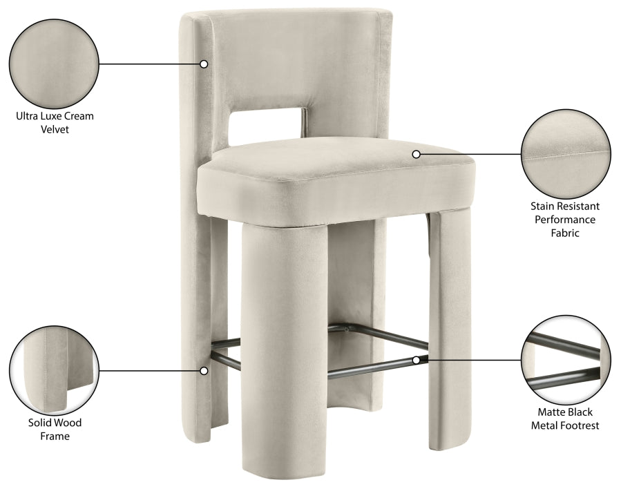 Zuno Velvet Performance Fabric Upholstered Counter Stool — 947 - Cream - 947Cream-C Infographic