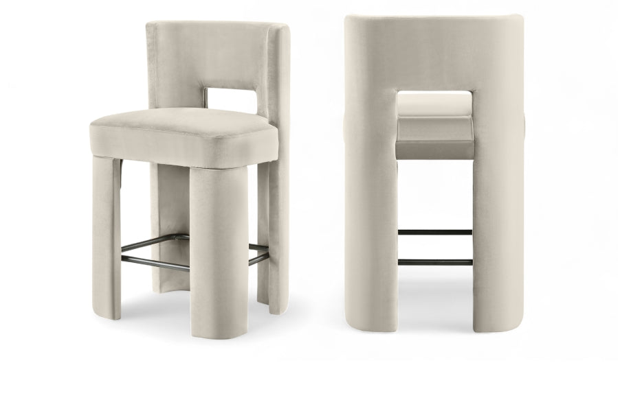 Zuno Velvet Performance Fabric Upholstered Counter Stool — 947 - Cream - 947Cream-C Double Chair