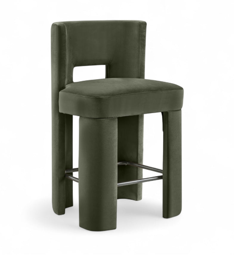 Zuno Velvet Performance Fabric Upholstered Counter Stool — 947 - Green - 947Green-C