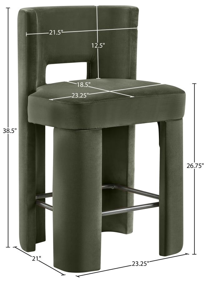 Zuno Velvet Performance Fabric Upholstered Counter Stool — 947 - Green - 947Green-C Dim