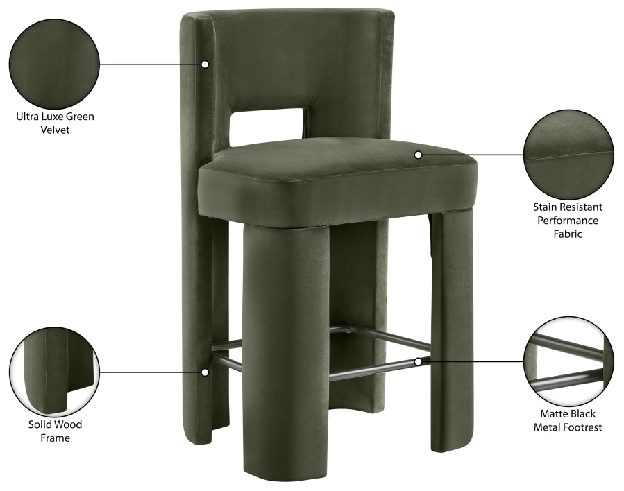 Zuno Velvet Performance Fabric Upholstered Counter Stool — 947 - Green - 947Green-C Infographic
