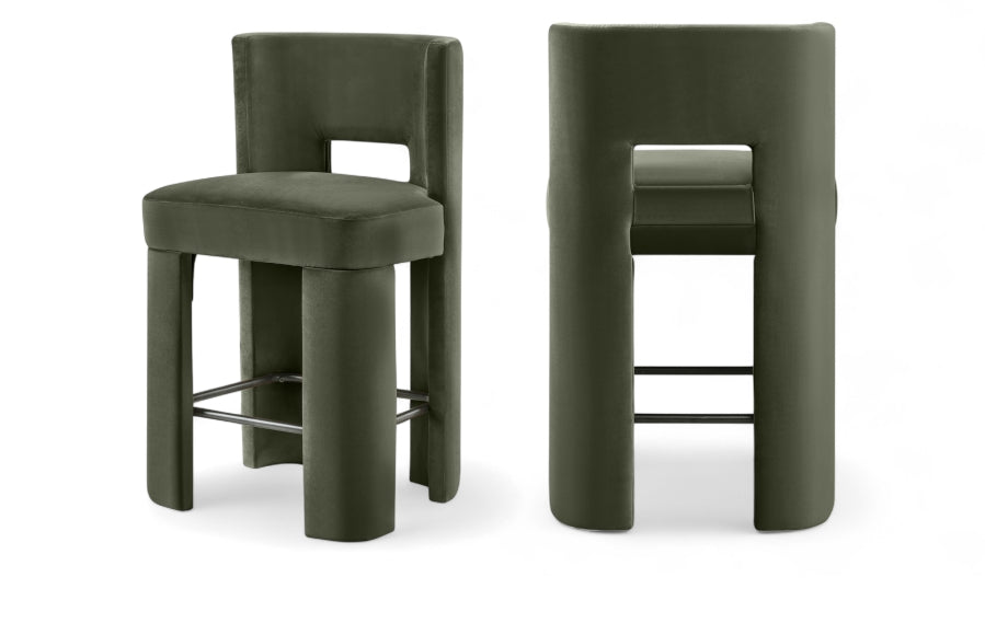 Zuno Velvet Performance Fabric Upholstered Counter Stool — 947 - Green - 947Green-C Double Chair