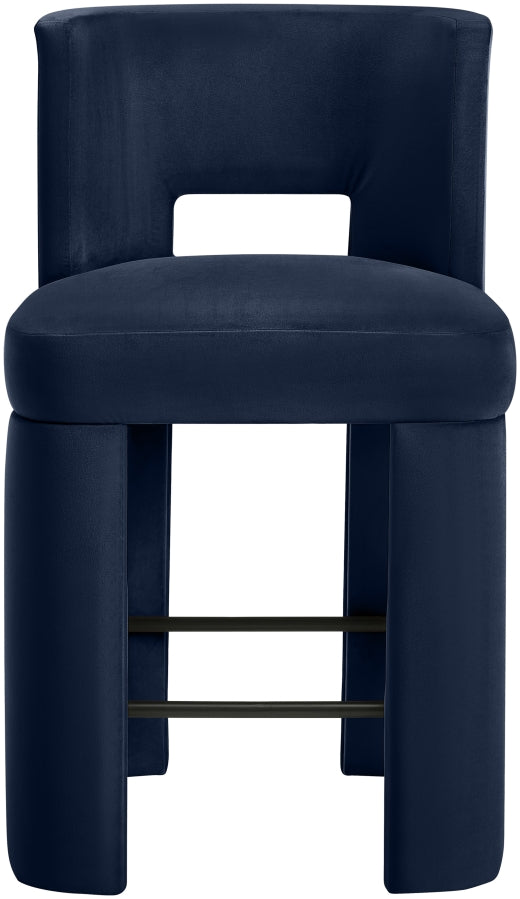 Zuno Velvet Performance Fabric Upholstered Counter Stool — 947 - Blue - 947Navy-C alternate view 2