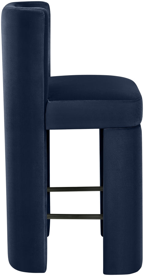 Zuno Velvet Performance Fabric Upholstered Counter Stool — 947 - Blue - 947Navy-C alternate view 3