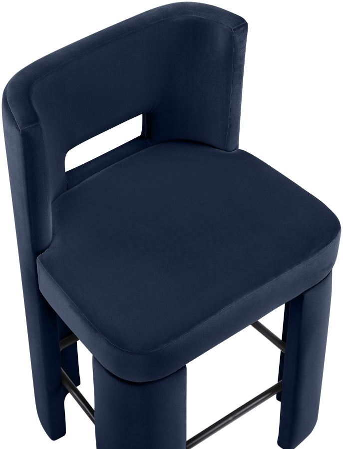 Zuno Velvet Performance Fabric Upholstered Counter Stool — 947 - Blue - 947Navy-C alternate view 6