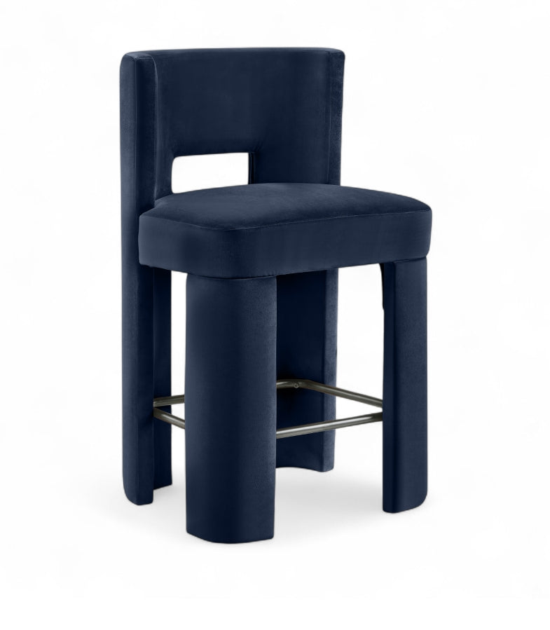 Zuno Velvet Performance Fabric Upholstered Counter Stool — 947 - Blue - 947Navy-C