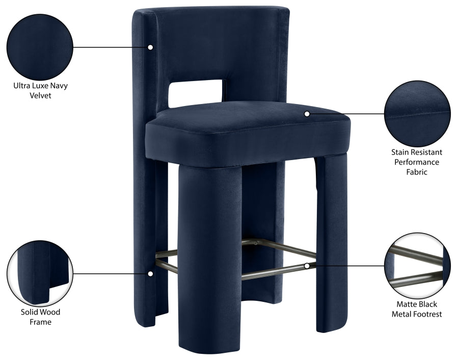 Zuno Velvet Performance Fabric Upholstered Counter Stool — 947 - Blue - 947Navy-C Infographic