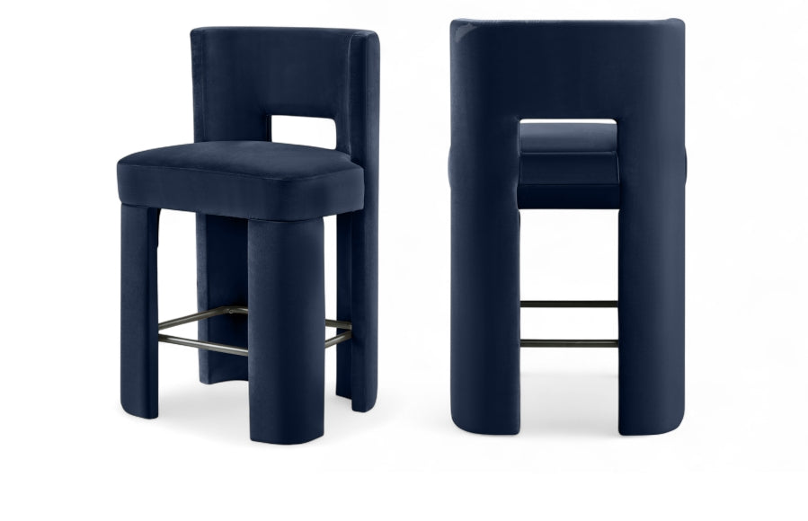 Zuno Velvet Performance Fabric Upholstered Counter Stool — 947 - Blue - 947Navy-C Double Chair