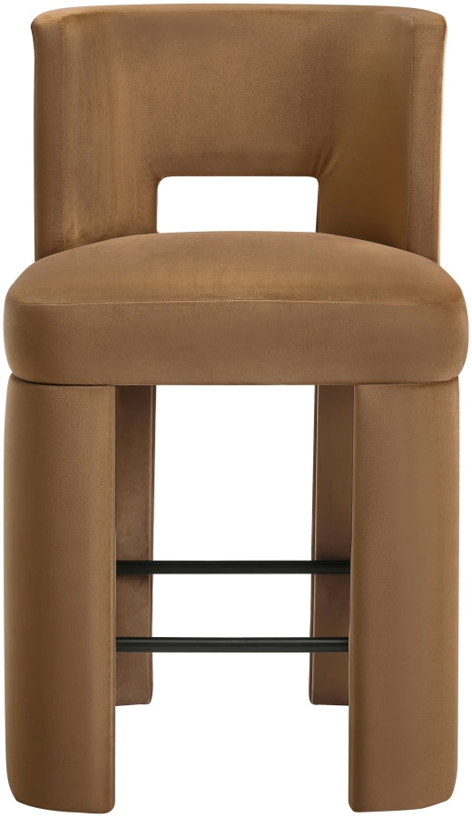 Zuno Velvet Performance Fabric Upholstered Counter Stool — 947 - Saddle - 947Saddle-C alternate view 2