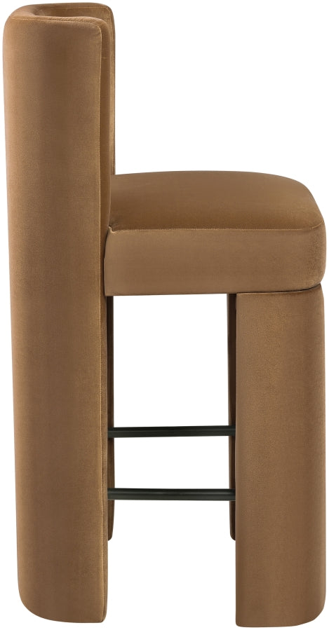 Zuno Velvet Performance Fabric Upholstered Counter Stool — 947 - Saddle - 947Saddle-C alternate view 3