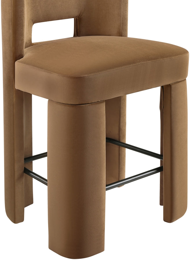 Zuno Velvet Performance Fabric Upholstered Counter Stool — 947 - Saddle - 947Saddle-C alternate view 5