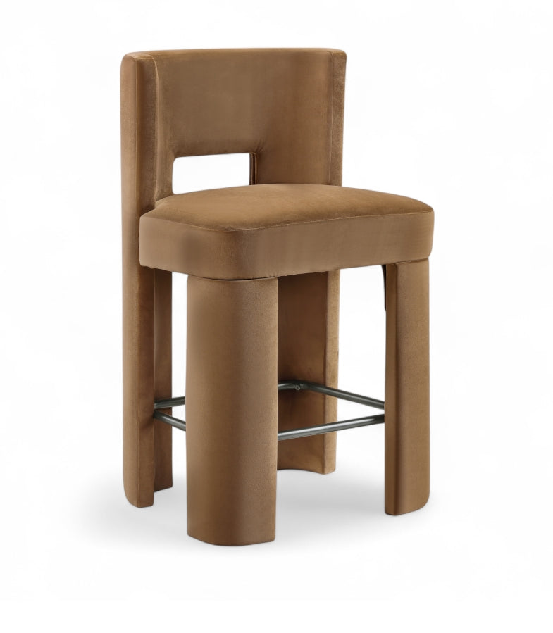 Zuno Velvet Performance Fabric Upholstered Counter Stool — 947 - Saddle - 947Saddle-C