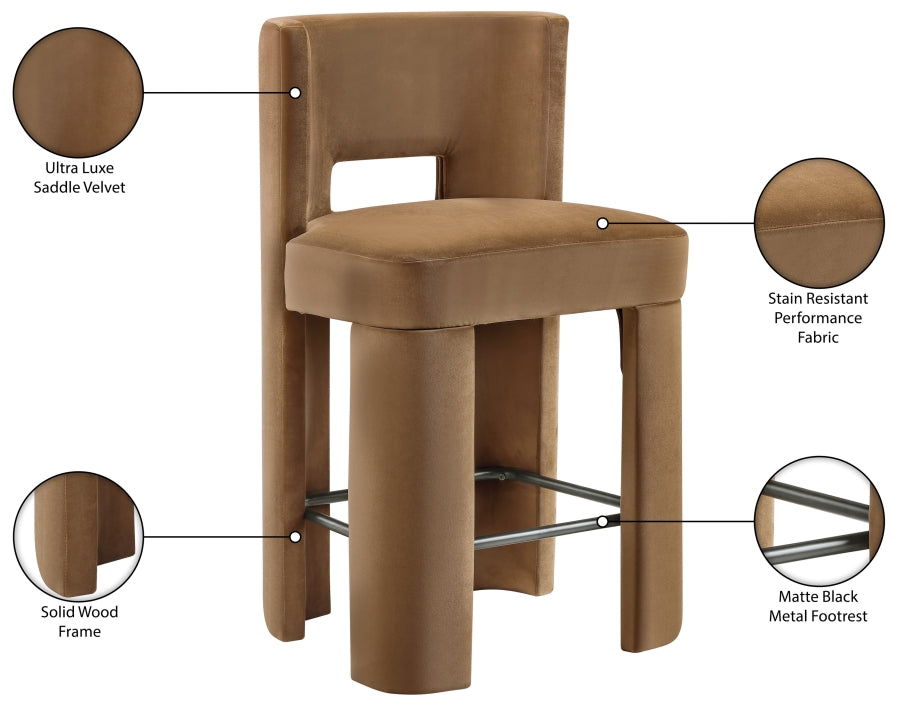 Zuno Velvet Performance Fabric Upholstered Counter Stool — 947 - Saddle - 947Saddle-C Infographic