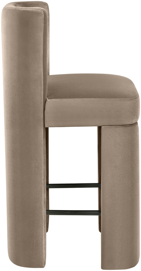 Zuno Velvet Performance Fabric Upholstered Counter Stool — 947 - Taupe - 947Taupe-C alternate view 2