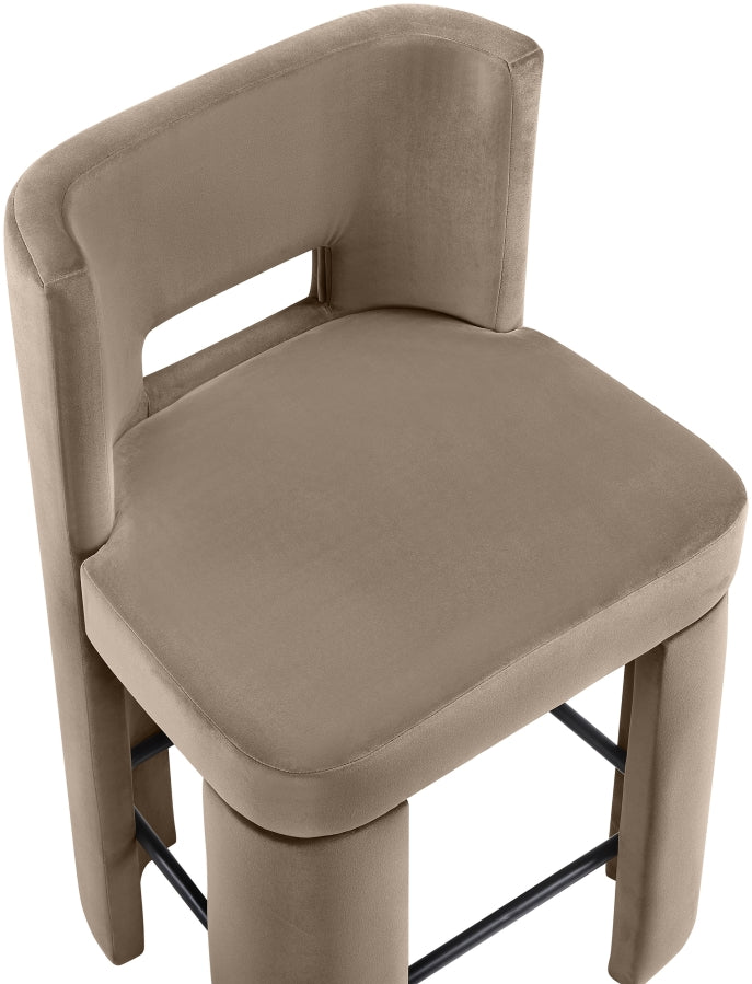 Zuno Velvet Performance Fabric Upholstered Counter Stool — 947 - Taupe - 947Taupe-C alternate view 5
