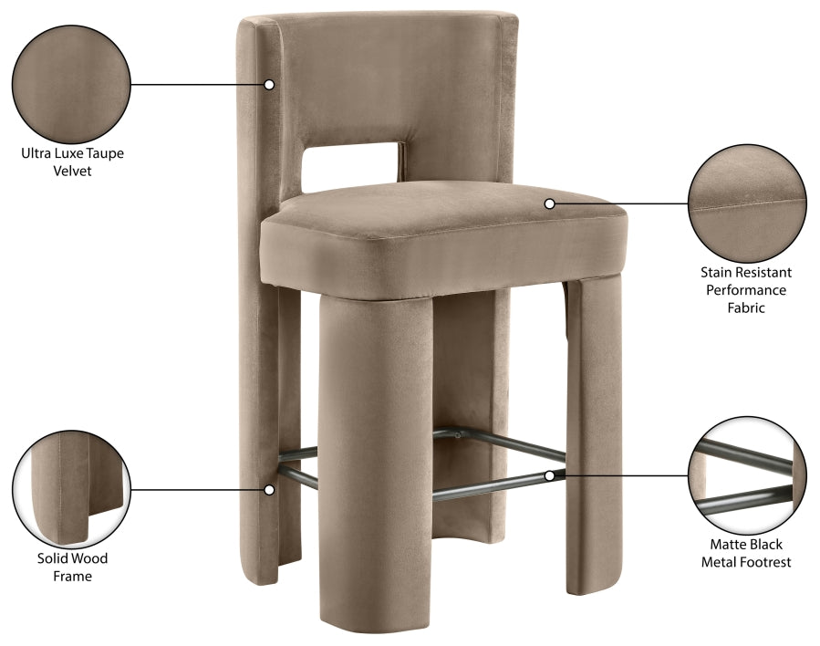 Zuno Velvet Performance Fabric Upholstered Counter Stool — 947 - Taupe - 947Taupe-C Infographic
