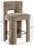 Zuno Velvet Performance Fabric Upholstered Counter Stool — 947 - Taupe - 947Taupe-C Dim
