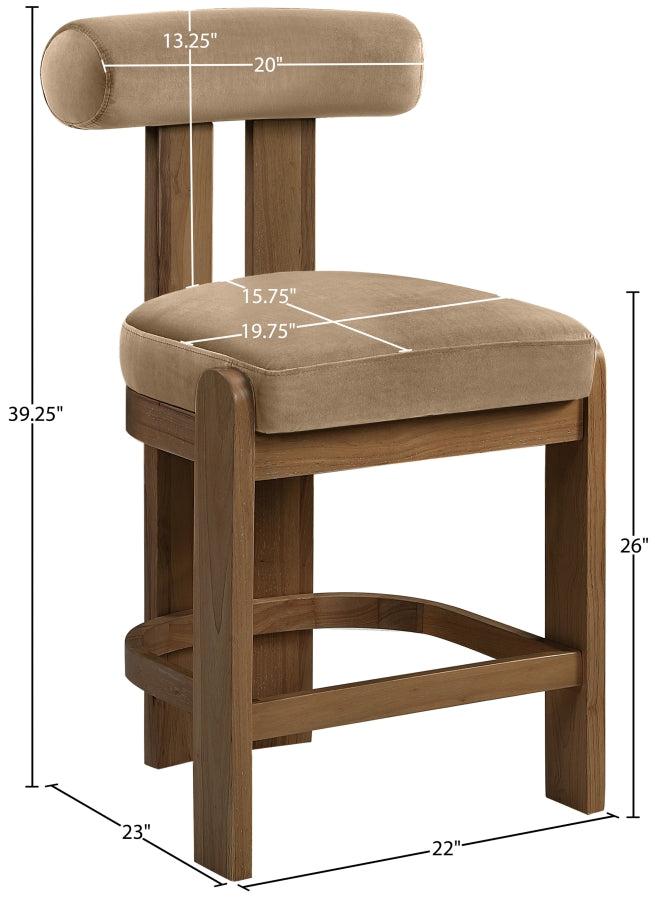 Arienzo Velvet Performance Fabric Upholstered Counter Stool — 88025-C - Beige - 88025Beige-C Dim
