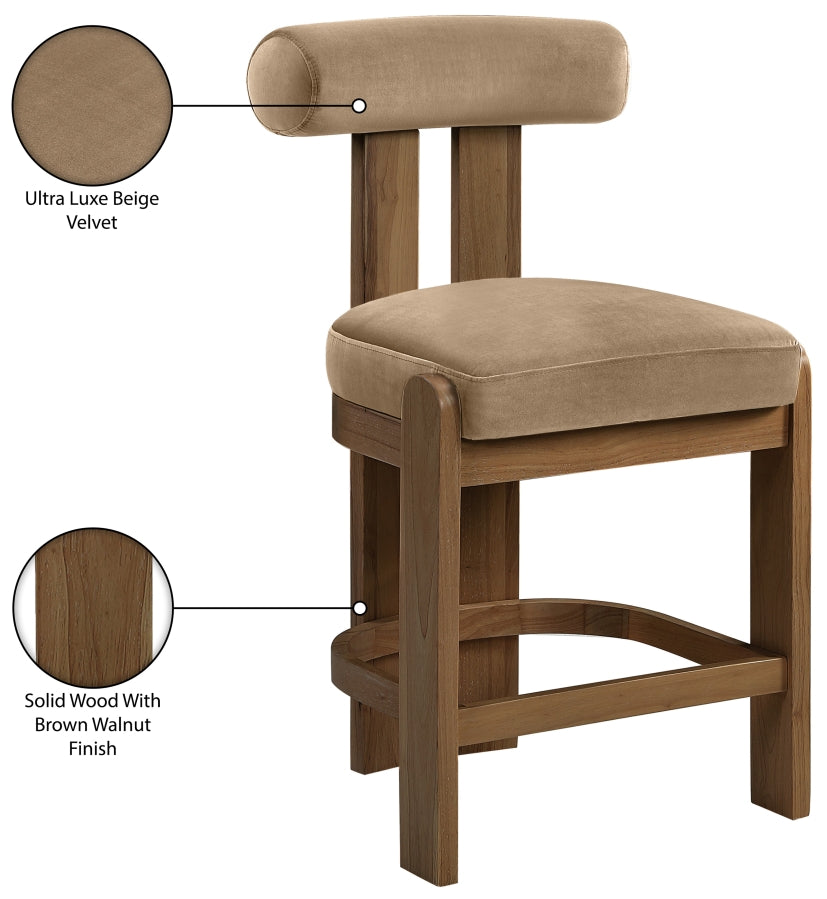Arienzo Velvet Performance Fabric Upholstered Counter Stool — 88025-C - Beige - 88025Beige-C Infographic