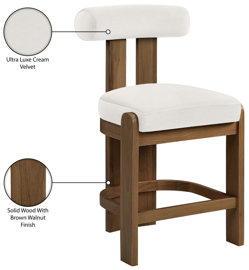 Arienzo Velvet Performance Fabric Upholstered Counter Stool — 88025-C - Cream - 88025Cream-C Infographic