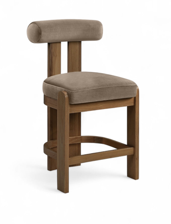 Arienzo Velvet Performance Fabric Upholstered Counter Stool — 88025-C - Taupe - 88025Taupe-C