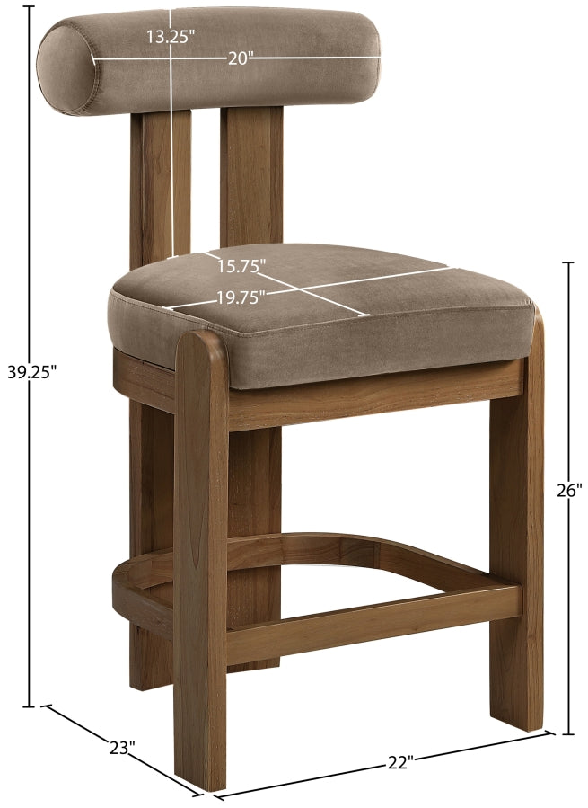 Arienzo Velvet Performance Fabric Upholstered Counter Stool — 88025-C - Taupe - 88025Taupe-C Dim