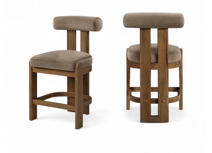 Arienzo Velvet Performance Fabric Upholstered Counter Stool — 88025-C - Taupe - 88025Taupe-C Double Chair