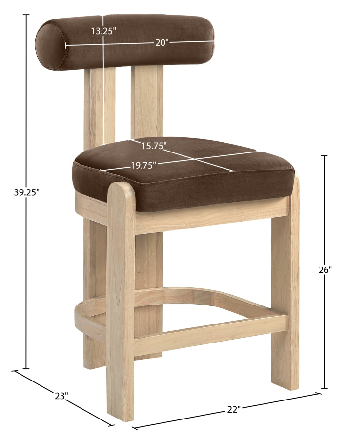 Arienzo Velvet Performance Fabric Upholstered Counter Stool — 88026-C - Brown - 88026Brown-C Dim