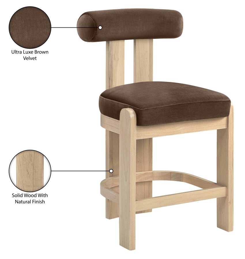Arienzo Velvet Performance Fabric Upholstered Counter Stool — 88026-C - Brown - 88026Brown-C Infographic