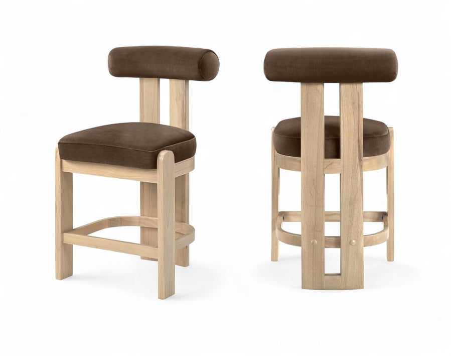Arienzo Velvet Performance Fabric Upholstered Counter Stool — 88026-C - Brown - 88026Brown-C Double Chair