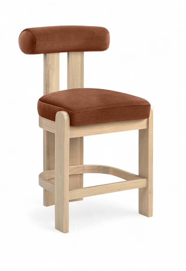 Arienzo Velvet Performance Fabric Upholstered Counter Stool — 88026-C - Cognac - 88026Cognac-C