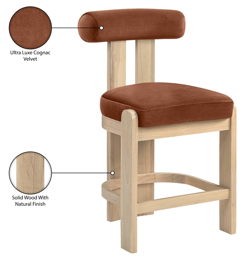 Arienzo Velvet Performance Fabric Upholstered Counter Stool — 88026-C - Cognac - 88026Cognac-C Infographic