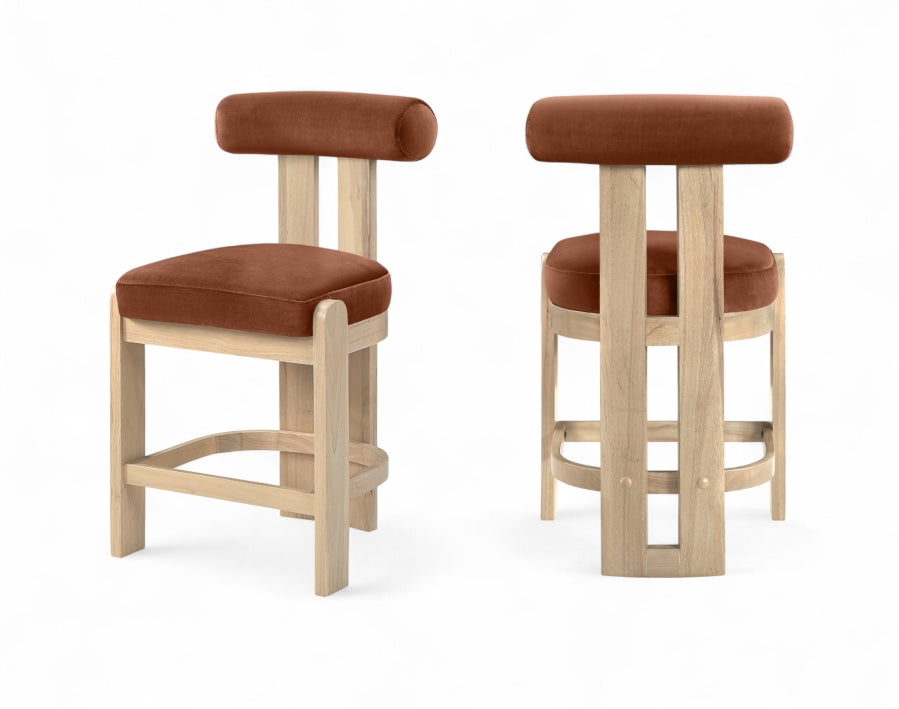 Arienzo Velvet Performance Fabric Upholstered Counter Stool — 88026-C - Cognac - 88026Cognac-C Double Chair