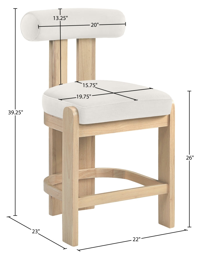 Arienzo Velvet Performance Fabric Upholstered Counter Stool — 88026-C - Cream - 88026Cream-C Dim