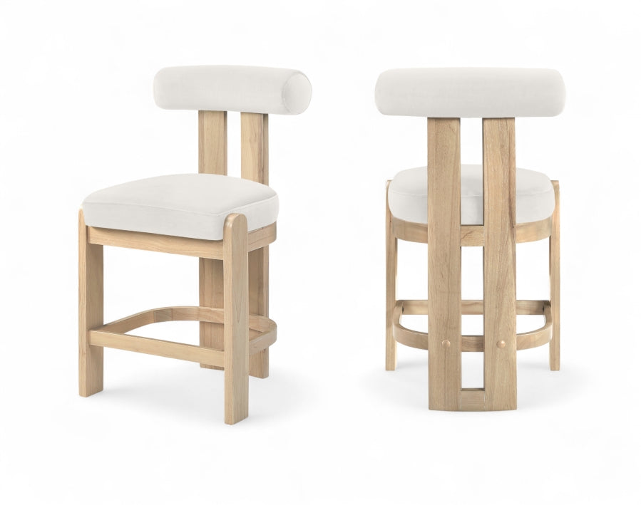 Arienzo Velvet Performance Fabric Upholstered Counter Stool — 88026-C - Cream - 88026Cream-C Double Chair